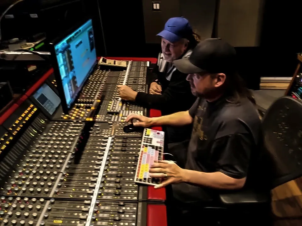 Richard Easterling and John Aquilino mixing at the console at The Platinum Underground