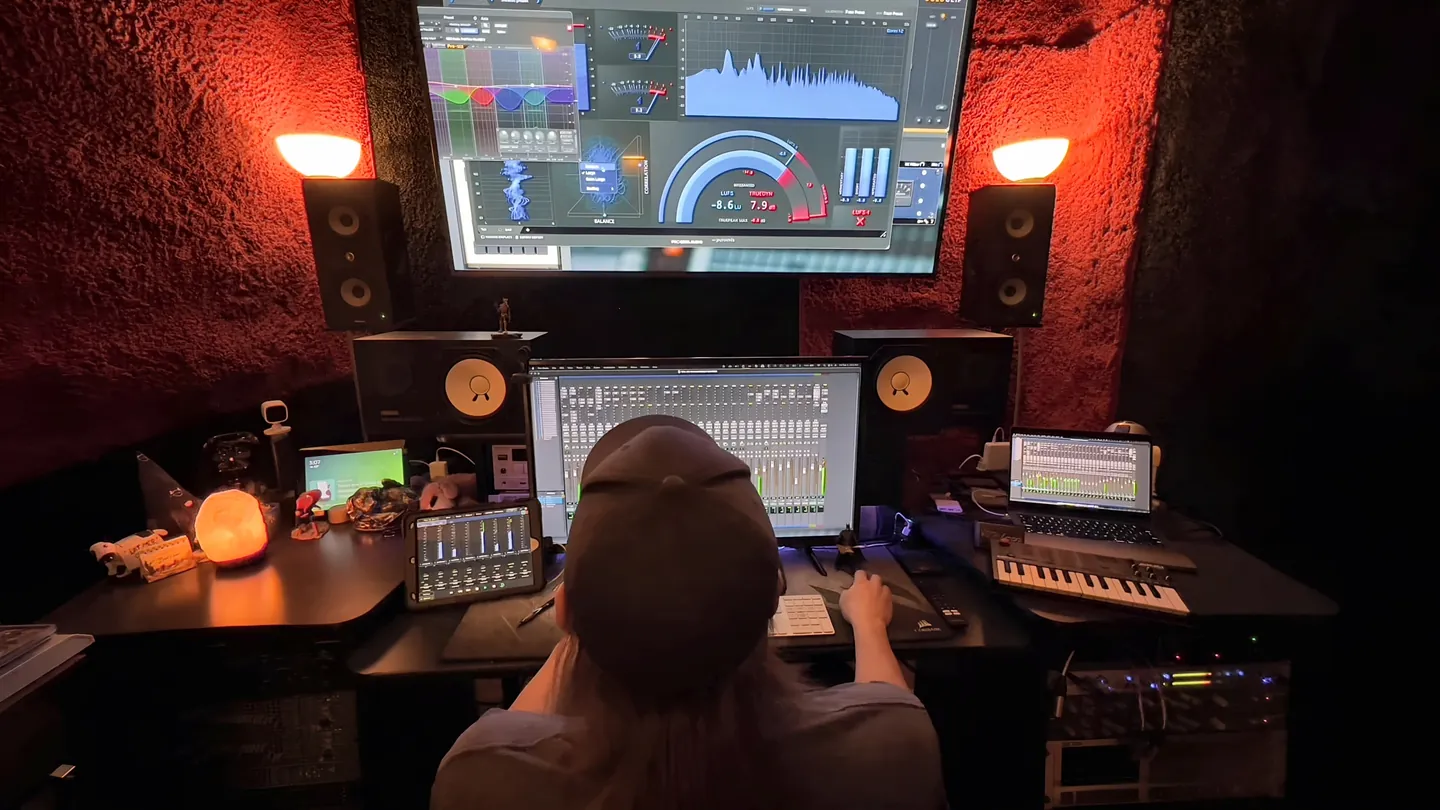Richard Easterling in the Dolby Atmos room at KRM Studios