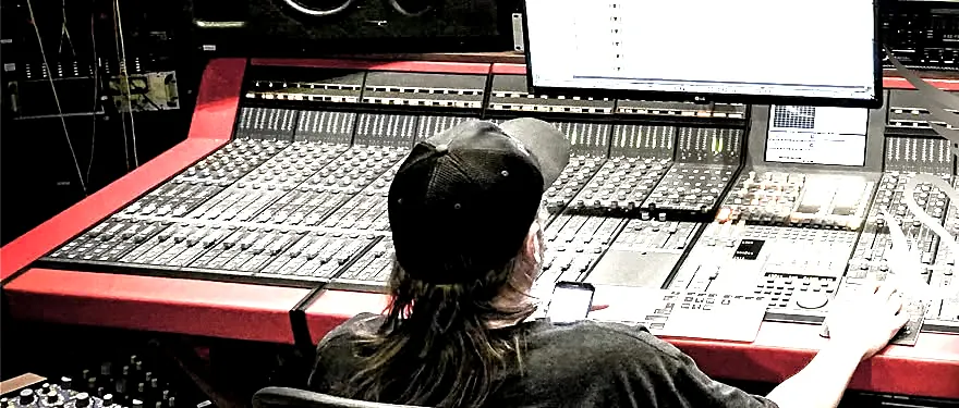 Richard Easterling working at a large-format mixing console